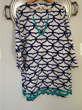 Tommy Bahama Navy & White Geometric Tunic with Teal Trim
